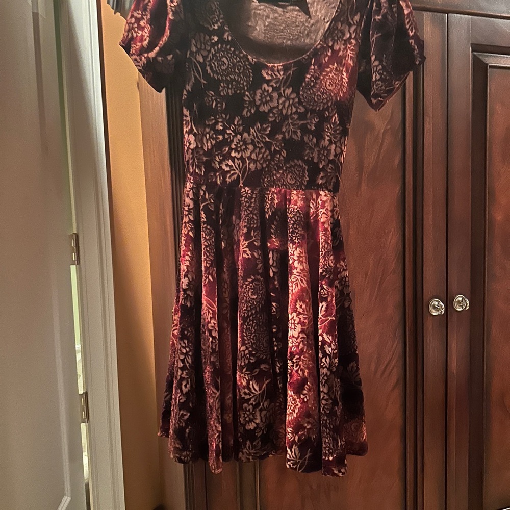 MINKPINK Velvet Floral Dress - Burgundy and Cream